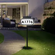 Solar Powered LED Illuminated Address Plaque with Stakes 3 Color Lighting Modes