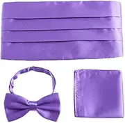 [LQALYNLQ] Mens Formal Adjustable Cummerbund Bow Tie Hanky Handkerchief Set Wedding Prom Tuxedo Suit