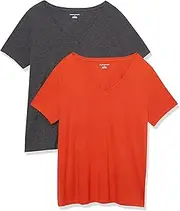 [Amazon Essentials] Women's Classic-Fit Short-Sleeve V-Neck T-Shirt, Pack of 2