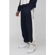 Mens Navy Oversized Colour Block Cuffed Jogger