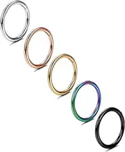 [Kakonia] 5 Pcs a Set 316L Stainless Steel Septum Piercing Nose Hoop Clicker Ring Hypoallergenic 16G 18G 20G
