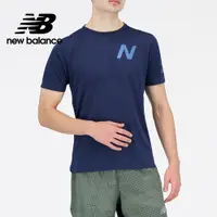 在飛比找PChome24h購物優惠-[New Balance涼感吸濕排汗短袖上衣_男性_深藍色_
