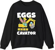 [Generic] Kids Eggs Cavator Easter Egg Hunt Basket Excavator Boys Toddler Sweatshirt for Adults Crew Neck Long Sleeve Pullover