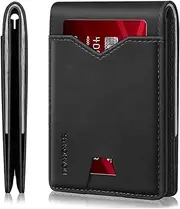 [Sykorvon] Real Leather Wallet for Men,Slim Bifold Wallet Minimalist Front Pocket Design, RFID Mens Wallet with Money Pocket,ID Window, Hold Up to 11 Cards, Black, Minimalist