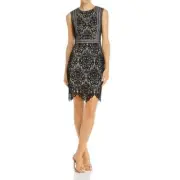NWT AIDAN MATTOX Black Lace Overlay Cocktail Mini Dress 0 $195