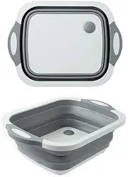 Collapsible Washing Up Bowl, Innovations Multi Function Bowl Drying Rack, Portable Cutting Board, Retractable Drain Washing Basket Basin Vegetable Fruit Tray for for Camping, Picnic, Kitchen