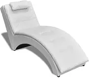 Chaise Longue with Pillow, White Faux Leather, Ergonomic Modern Design with Durable Upholstery, Steel Legs, Recliner Sofa for Living Room, Bedroom Furniture, Comfortable Padded Seat