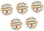 STARTIST 5Pcs Welcome Sign for Classroom Front Door Sign Gift Ornaments Back to School Wood Door Hanger for School Outside Porch Decor