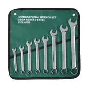 8PCS Metric Combination Wrench Spanner Set Open Ring End CRV with Rolling Bag 8-22mm Ratchet Tool