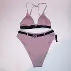 Victoria Secret Swim Bikini Small Top Medium Bottom Mauve Black Ribbed Triangle