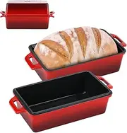Northriver Casting 2 in 1 Enameled Cast Iron Loaf Pan with Lid, Perfect Bread Dutch Oven, Rectangular Loaf Pans for Baking Bread 9x5, 2 Piece set, Cerise Red