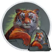 Wild Animal Art Drawings Tiger Sketch Round Beach Towel