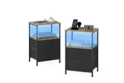 Advwin LED Bedside Table 2 Fabric Drawers 60cm Rustic Brown & Black Set of 2