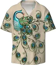 [EdWal] Peacock Pattern Print Men's Print T Shirts Short Sleeve Polo Shirts Casual Summer Beach Shirt for Men