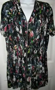 McQ Alexander Mcqueen NWT Black Floral Chiffon sz38 Tunic Mini Zipper Detailing