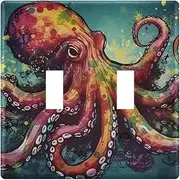 AIXIWAWA Switch Plate Colorful Sea Animals Print, 1 Pack Home Decor Wall Plates 3-gang with Screw Size 6.37x4.48x0.27 in