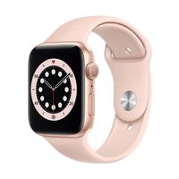 Apple Watch S6 GPS, 44mm 金色鋁金屬錶殼 粉沙色運動錶帶 _ 台灣公司貨 + 贈