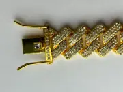 Fifth Avenue Cuban Link Chain Yellow Gold Round Cut Rhinestone Necklace 24 Inch