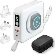 AFAR Universal Travel 10000mAh Power Bank | 11 in 1 iPhone Apple Watch AirPods Android USBC Lightning MagSafe Compatible Charger | Fast Charging with Carry Case | Samsung Pixel | Snap Wireless White