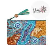 Australia Aboriginal Art Souvenir Leather Make Up Vanity Case Bag Tracks Country