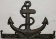 Rustic Cast Iron Nautical Ship Anchor Rope Key Holder Rack 4 Hooks Wall Mount