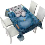 Kids Adorable Animal Drawings Pocket White Tiger Tablecloth