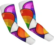[FHEDVBN] Rainbow Colored Gay Pride Hearts Arm Sleeves Compression Arm Covers for Men Women Outdoor Sun Sleeves Cooling Sports Sleeve, Black