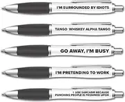 5 Pack of Ballpoint Pens - Funny Pen Set For Colleagues - Funky Stationery Quirky Gift - Office Desk Accessories