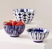 NIB! Set of 3 West Elm CobaIt Blue Indigo Tie Dye Nesting Bowls