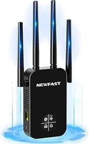 NEWFAST WiFi Booster Range Extender 1200Mbps Internet Booster Dual Band WiFi Extender Booster 5GHz & 2.4GHz, External Antennas, Access Point Hotspot with 360° Coverage, WiFi Repeater, UK Plug