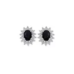 9ct Gold Black Sapphire & Diamond Stud Earrings in Black