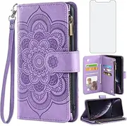 Asuwish Compatible with iPhone XR 6.1 Wallet Case and Tempered Glass Screen Protector Leather Flip Card Holder Cell Phone Cover for iPhoneXR iPhone10R i Phonex 10XR 10R RX CR iPhoneXRcases Men Purple