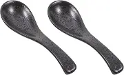 Luxshiny 2Pcs Asian Soup Spoon: Ceramic Deep Oval Spoons for Rice Ramen Pho Miso Soup Spaghetti Noodle Black