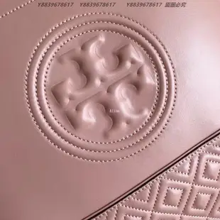 美國代購TORY BURCH 百搭  美國輕奢時尚 車線菱格羊皮 粉色單肩水桶包