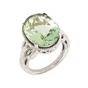 Sterling Silver 14K White Gold Plated Oval Green Quartz Gemstone Birthstone Ring Fine Jewelry Gift for Her
