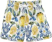 [RPLIFE] Boy Swim Shorts, Toddler Trunks 2t, Sicilian Style Lemons Blue Flowers