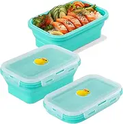 [BONE] Silicone Foldable Food Container, Collapsible Fresh Box with Clip-on Vent Plug Lid, Microwave & Dishwasher Safe Lunch Box for Meal Prep, Airtight Storage (800ml - Patti Duck)