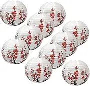 10PCS White Chinese Japanese Cherry Blossom Paper Lanterns, 12 Inch White Sakura Flower Paper Lantern for Restaurant Home Wedding Party Decoration