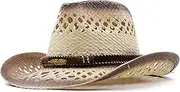 [YYUIXYJT] Simple Hollowed Handmade Cowboy Straw Hat Women Men Summer Outdoor Travel Beach Hats Unisex Solid Western Sunshade Cap