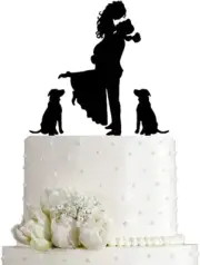 Wedding Cake Topper - Bride Hold Groom with Flowers besides 2 Pet Dogs Silhouett