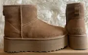 UGG CLASSIC MINI PLATFORM CHESTNUT SUEDE SHEEPSKIN WOMEN'S BOOTS SIZE US 8 NWB