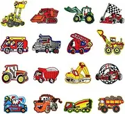 [Zcketo] 16 PCS Engineering Vehicle Iron on Sew on Patches for Kids, Vintage Embroidered Car Truck Tractor Decoration Appliques DIY Repair Patch for Clothes Hats Jackets Bags Jeans