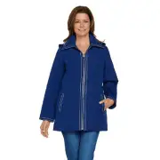 Dennis Basso Water Resistant Jacket with Striped Lining,Navy, Size Small