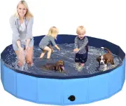 87" X 12" Foldable Dog Pool - Collapsible Hard Plastic Kiddie Pool for Dogs & Ki