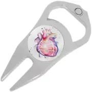 Watercolor Anatomical Hearts Golf Ball Marker Divot Repair Tool Bottle Opener