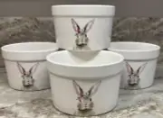 Round Ramekins Bowls. Ciroa Bunny And Pink Flowers Set Of 4. Porcelain. New