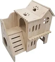 Pig Castle, Hamster Shelter House, Hamster House Maze Habitat with Climbing Ladder - Large Small Wooden Animals Exploring Toys