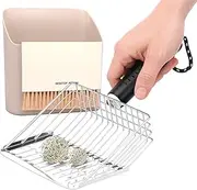 Cat Litter Scooper Kit, Stainless Steel Cat Litter Scoop with Small Broom and Dustpan, Versatile for Reptile Terrarium Sand Waste(Black,Bars)