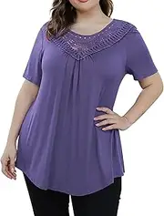 [Generic] Small Short Size Solid Color Short Sleeve Lace Panel Pleated Shirt Top Women Fall Clothes Fashion