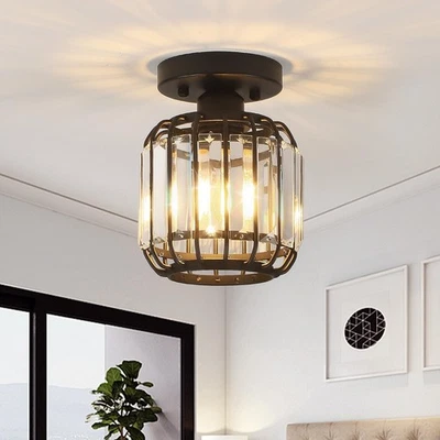 2 Pack Illus Semi Flush Mount Ceiling Light Fixtures - Modern Black Crystal C...